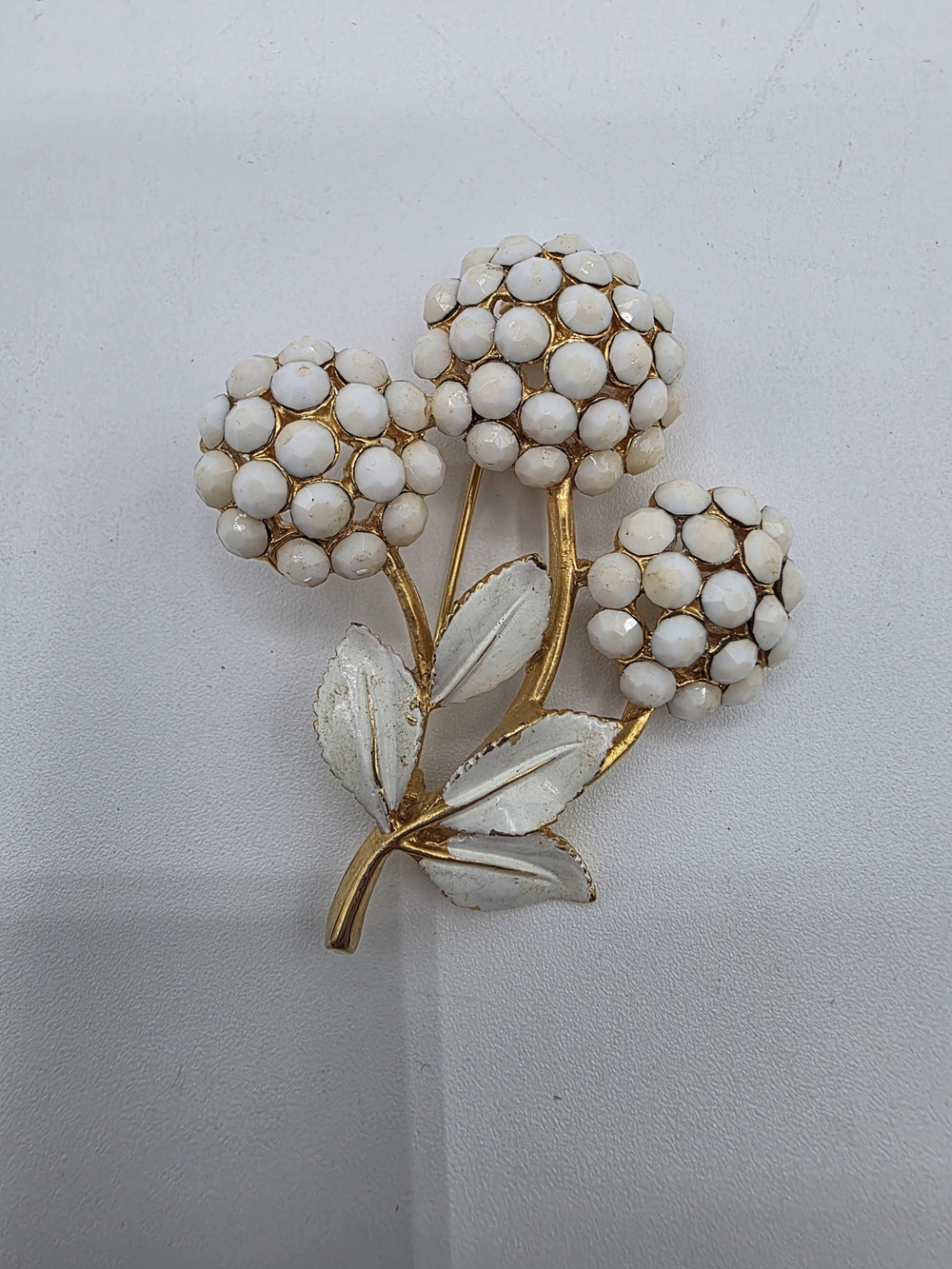Gold-Tone Floral Cluster Brooch with White Enamel Petals - Picture 7 of 14